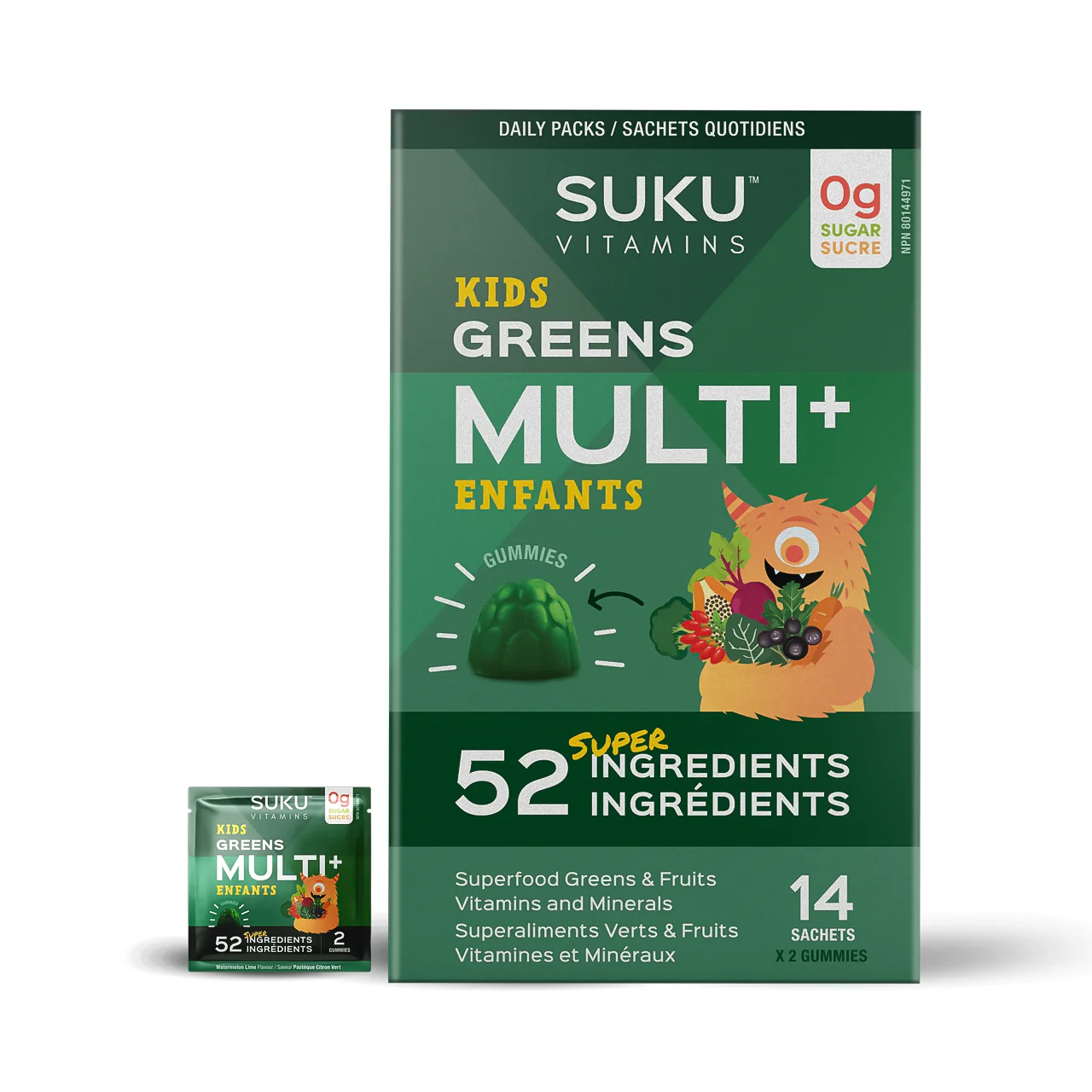 Suku Vitamins - Kids Greens Multi+ Gummies | 14 Sachets x 2 Gummies