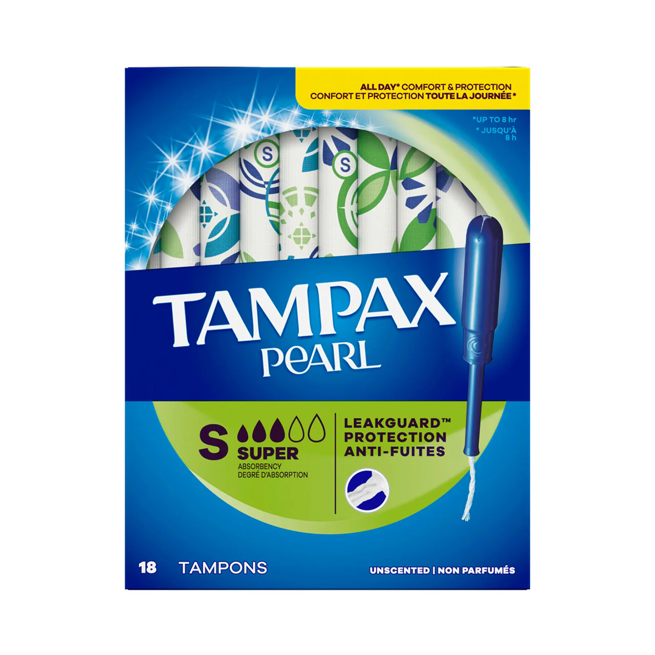 Tampax - Pearl LeakGuard Protection Unscented Tampons, Super | 18 Tampons