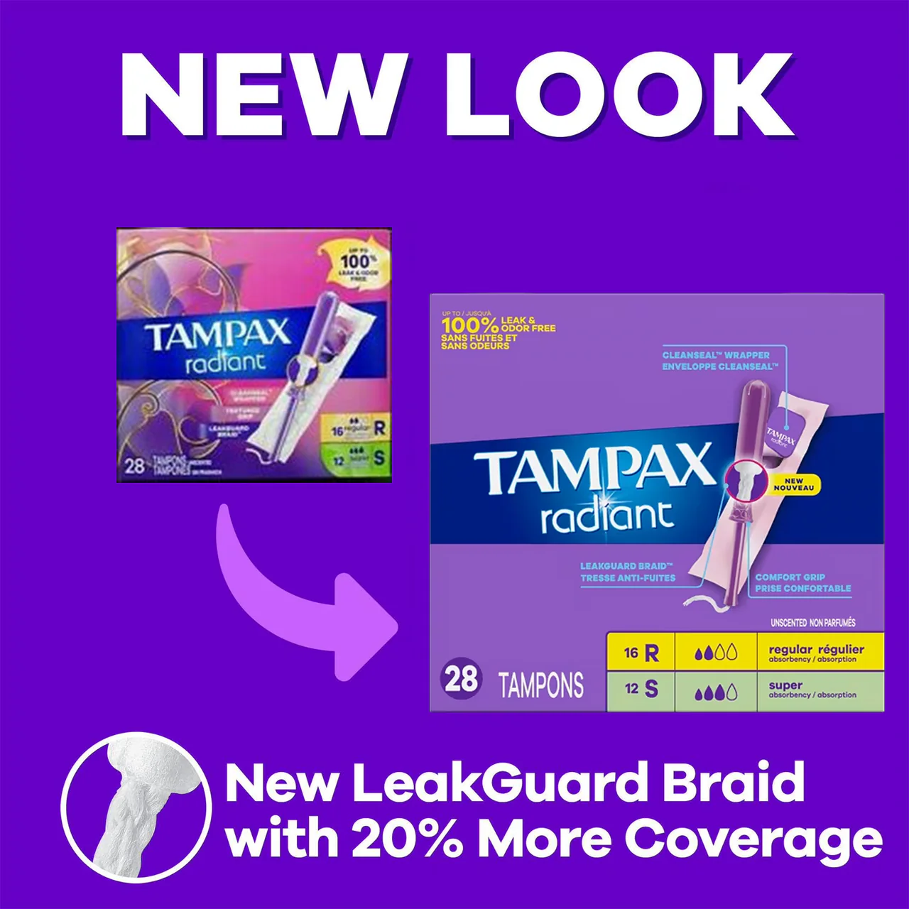 Tampax - Radiant Tampons with Plastic Applicators Duo Pack, Super & Regular | 28 Tampons - Image 2