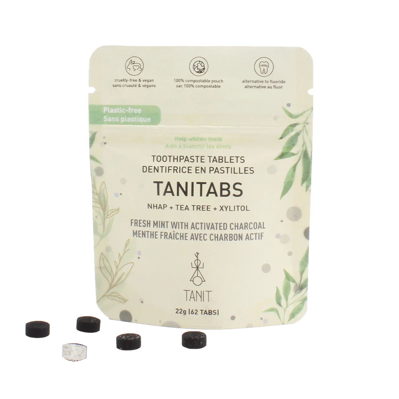 Tanit - Toothpaste Tablets, Fresh Mint + Charcoal | 62 Tabs, Pack of 12