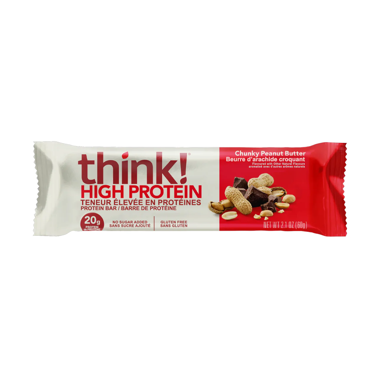 think! - High Protein Bar No Sugar Added, Chunky Peanut Butter | 60 g