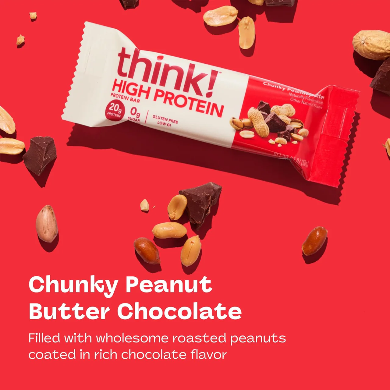 think! - High Protein Bar No Sugar Added, Chunky Peanut Butter | 60 g - Image 3