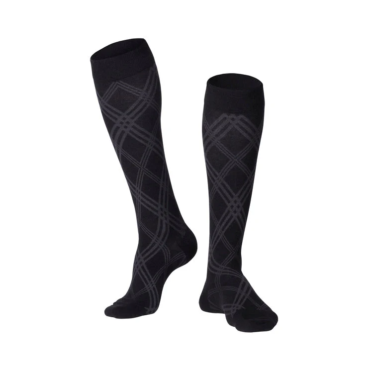 TRUFORM - "Touch" Mens Socks Black (Argyle Pattern) | 15-20 Mmhg