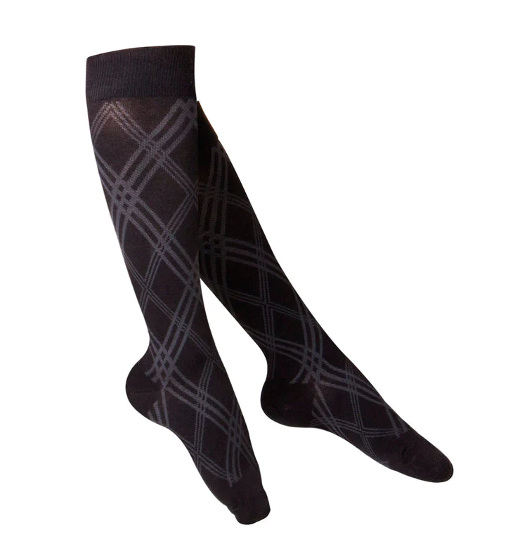 TRUFORM - "Touch"Ladies' Knee High Socks Black (Argyle Pattern) | 20-30 Mmhg