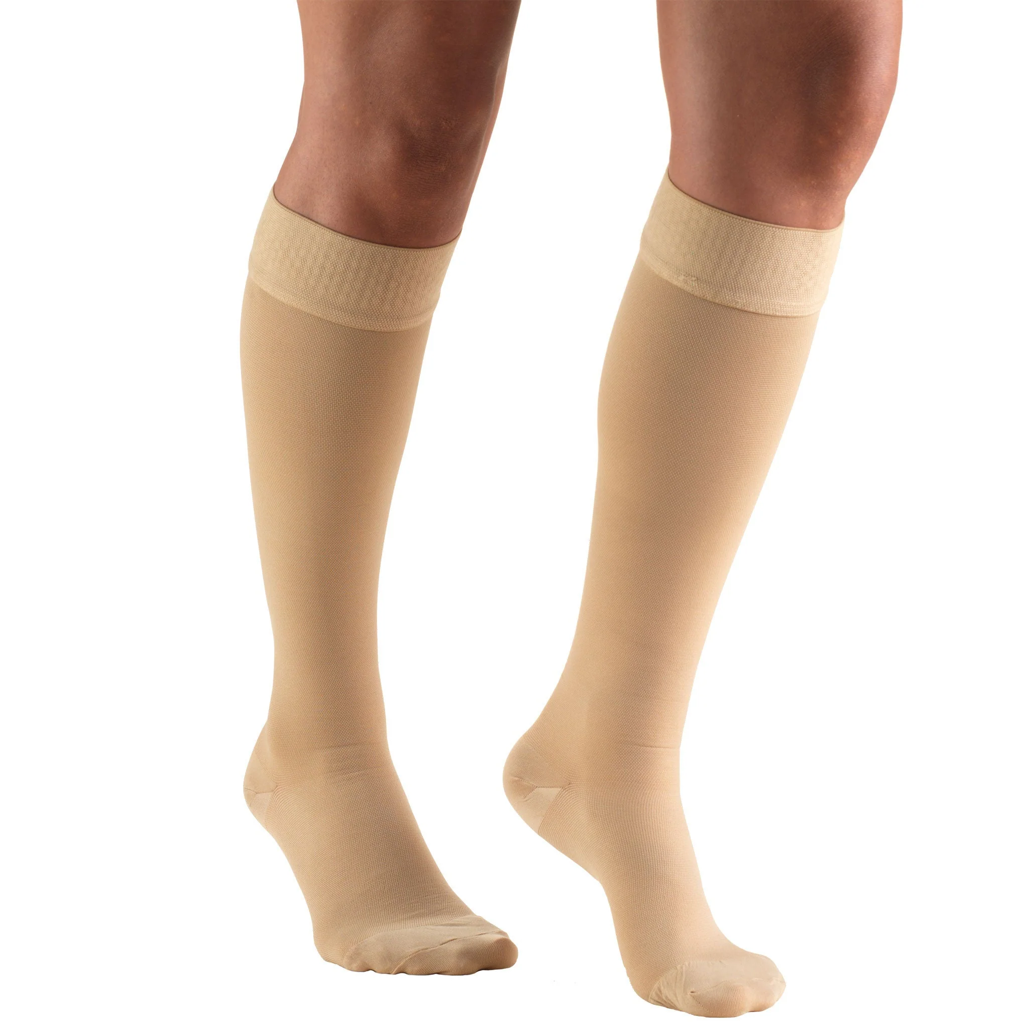 TRUFORM - Below-Knee Stockings, Beige (Dot Top) | Closed Toe 20-30 Mmhg