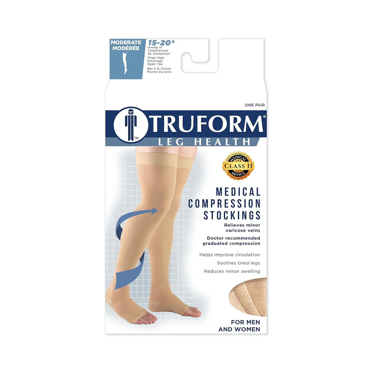 Truform – Thigh High Compression Stockings, Open Toe, Beige | 15–20 mmHg - Image 2