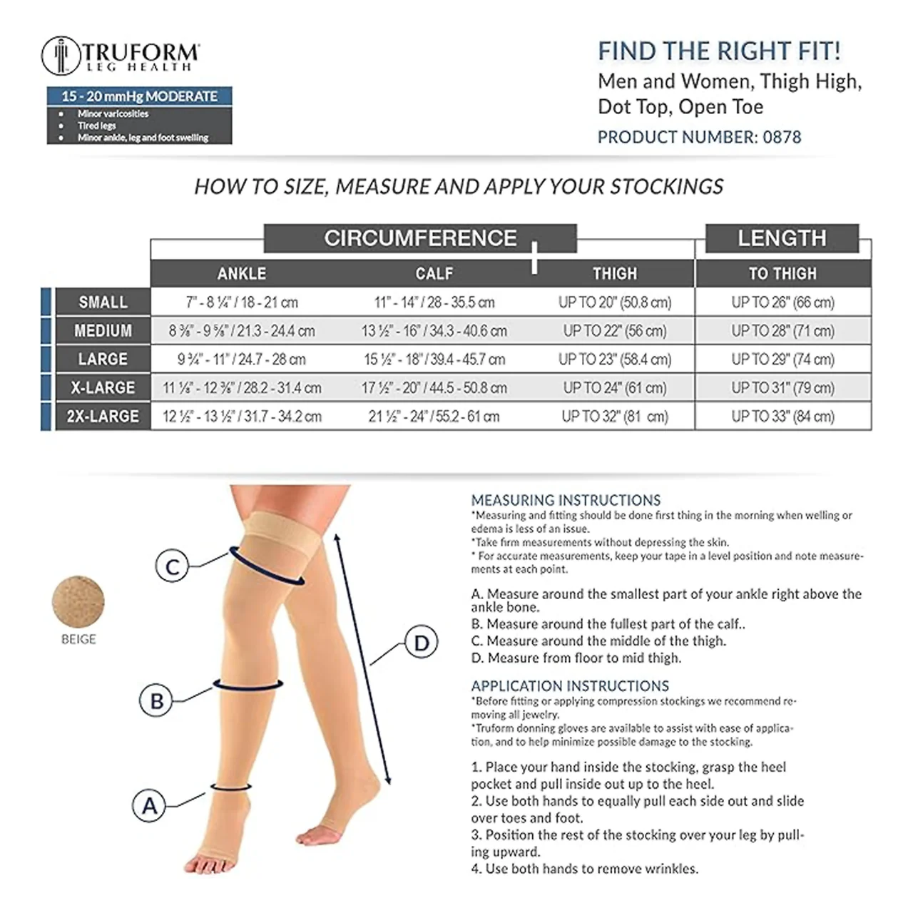 Truform – Thigh High Compression Stockings, Open Toe, Beige | 15–20 mmHg - Image 4