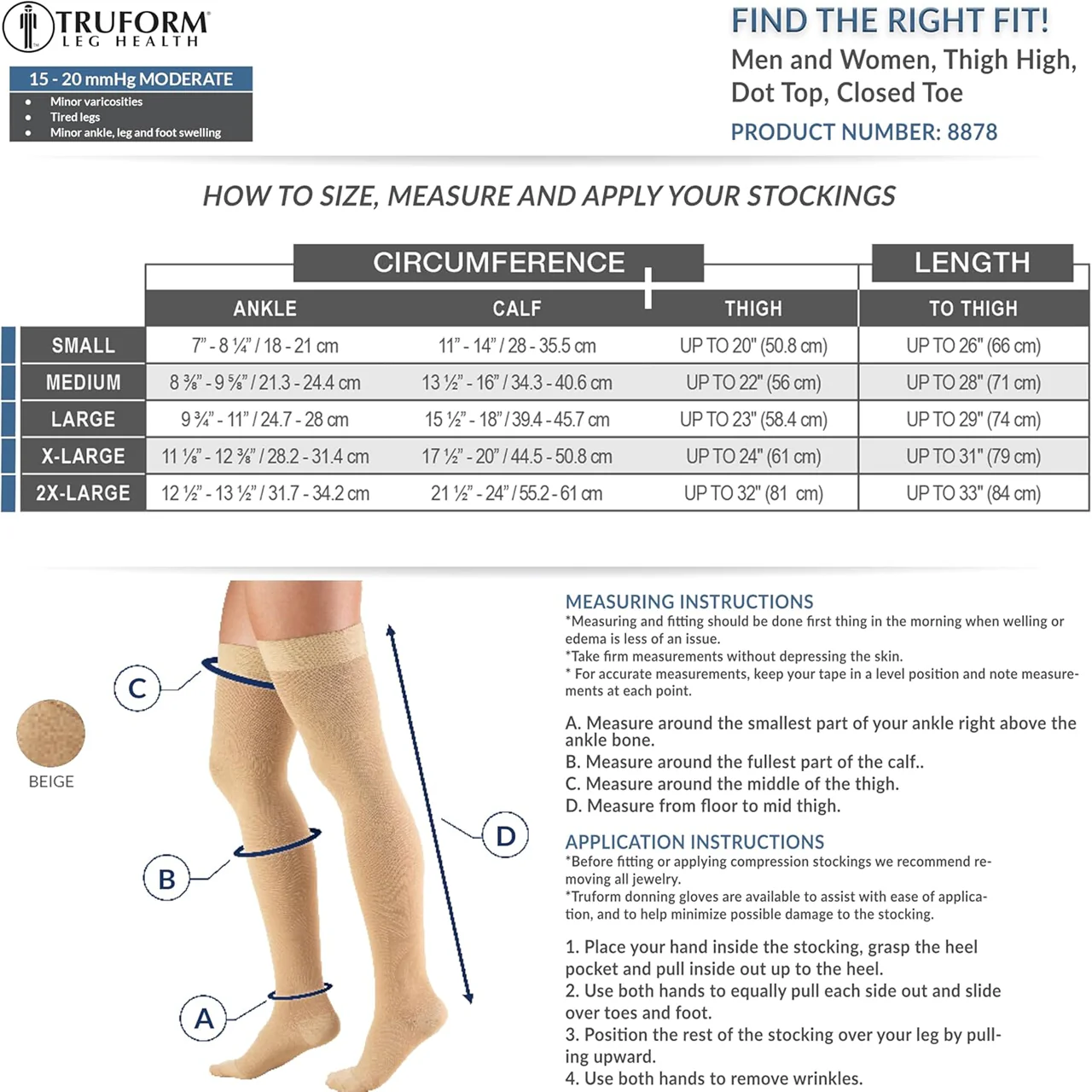 TRUFORM - Thigh High Closed Toe, Beige | 15-20 mmHg - Image 3