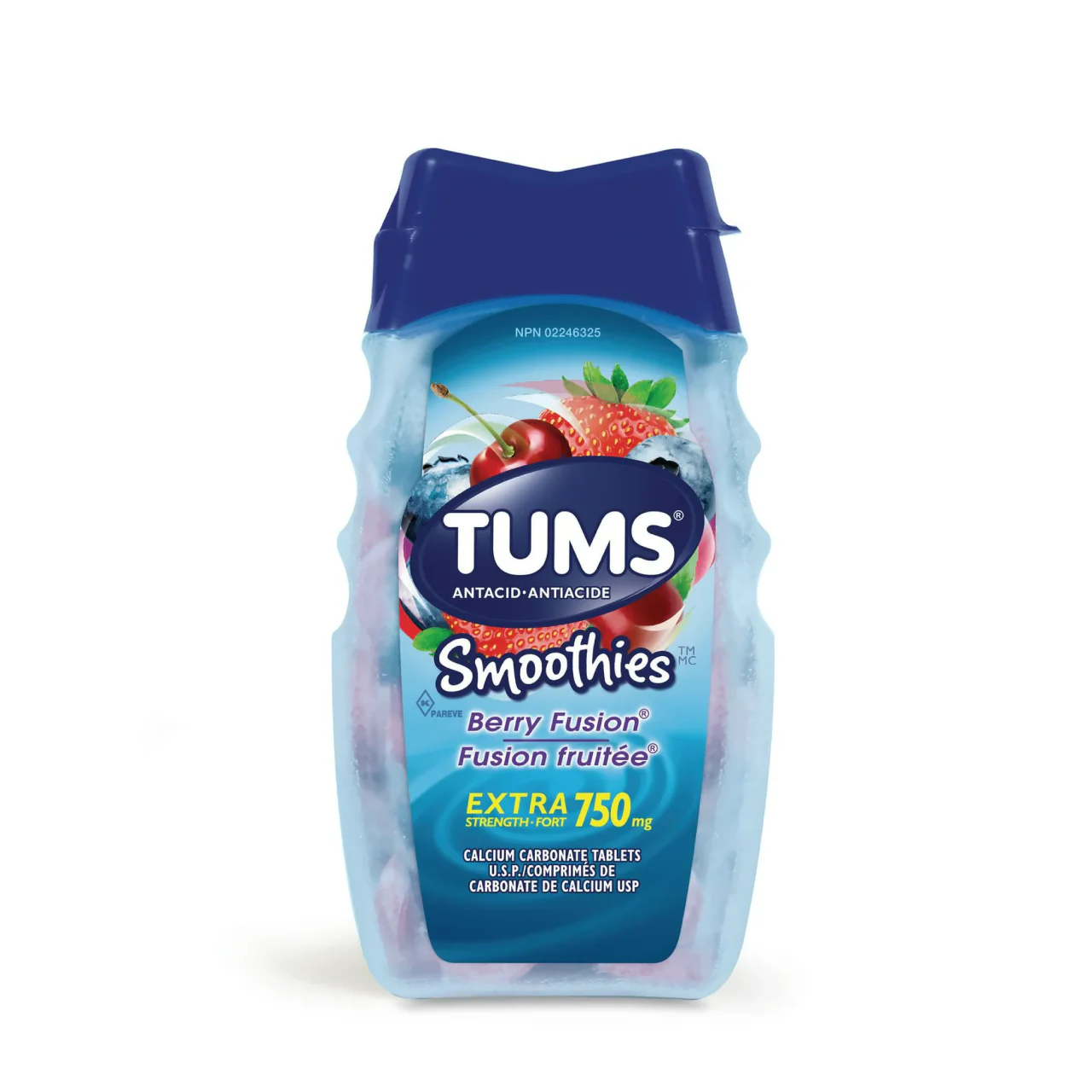 Tums - Extra Strength 750 mg Antacid Tablets - Berry Fusion Smoothies Flavour | 60 Count