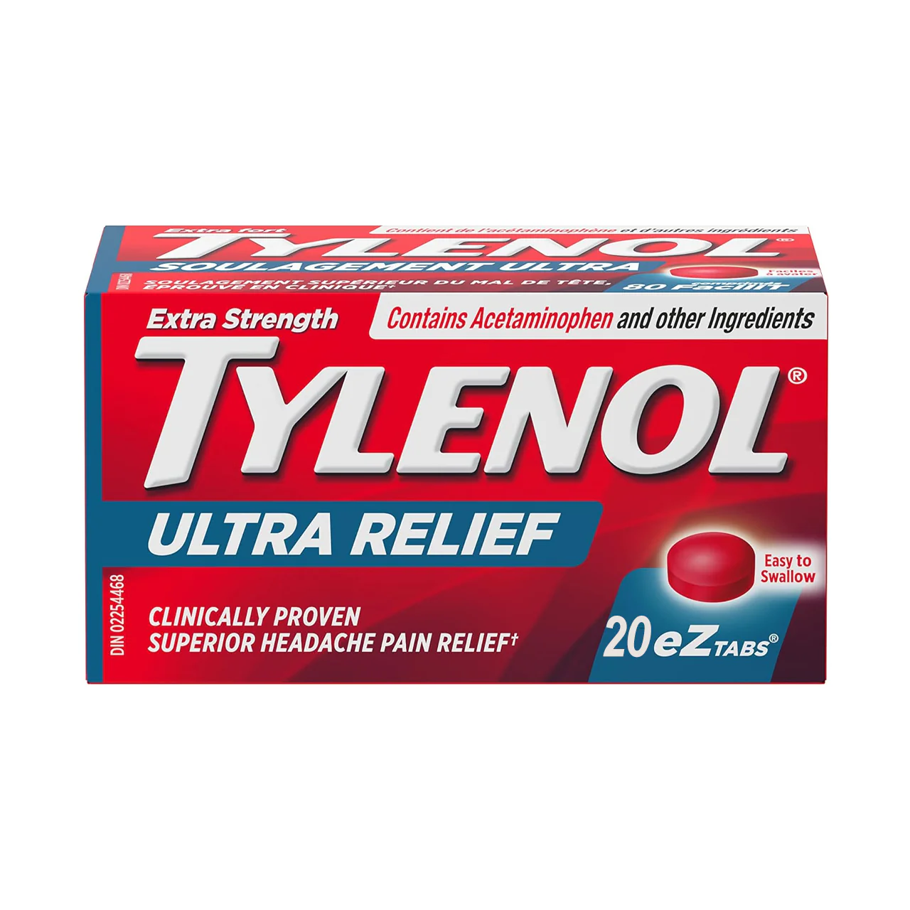 Tylenol Ultra Relief Acetaminophen 500 mg + Caffeine 65 mg | 20 eZ tabs