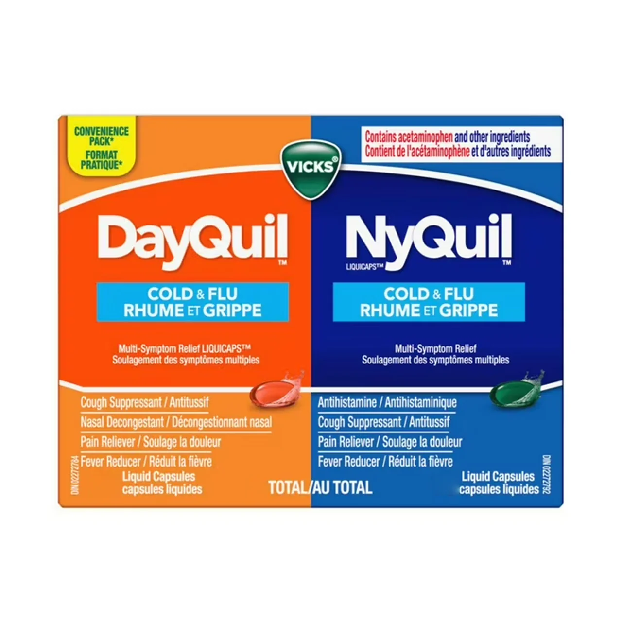 Vicks - Cold & Flu Convenience Pack | 16 Dayquil Liquid + 8 Nyquil Liquid Capsules