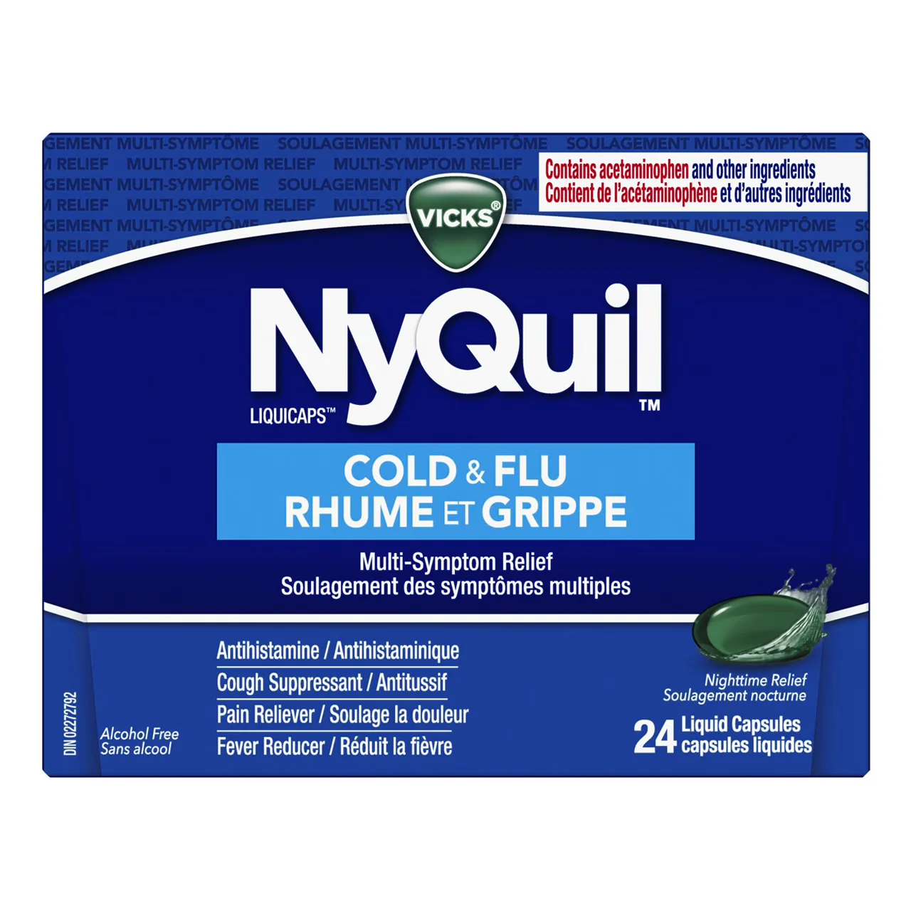 Vicks - NyQuil Cold & Flu, Nighttime Multi Symptom Relief | 24 liquid Capsules