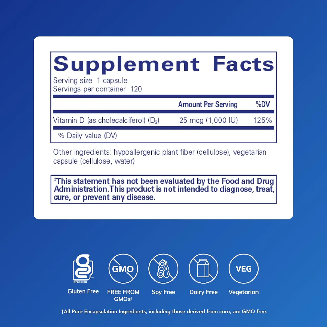 Pure Encapsulations - Vitamin D3 1000 IU | 120 CapsulesĀ - Image 2