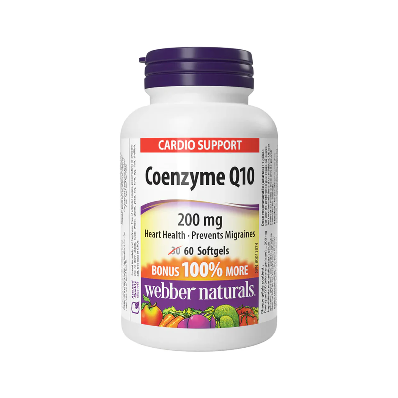 Webber Naturals Coenzyme Q10 - 200 mg | BONUS 30+30 Softgels