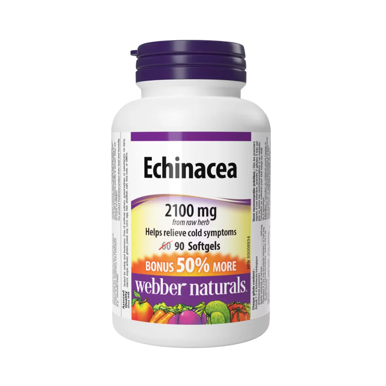 Webber Naturals - Echinacea Triple Standardized 2100 mg | BONUS 60+30 Softgels