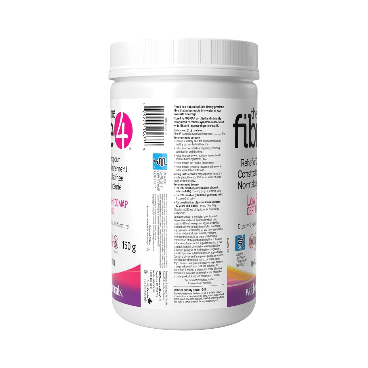 Webber Naturals Fiber 4 for Intestinal Discomfort - Unflavoured | 150 g - Image 3