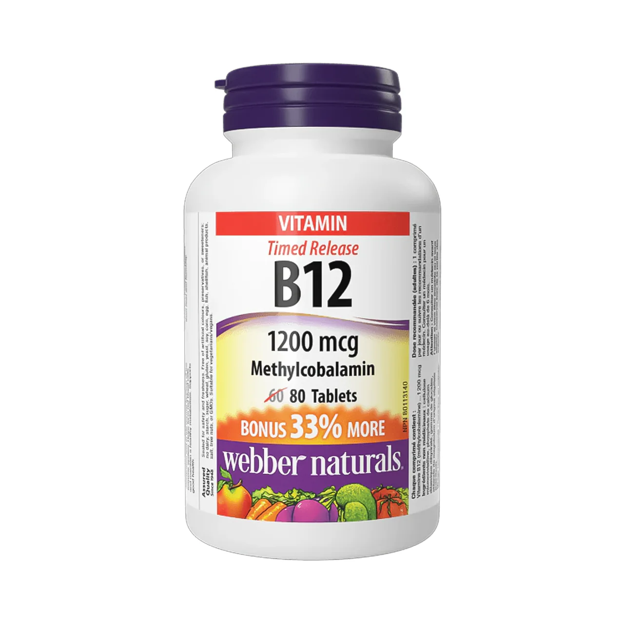 Webber Naturals - Timed Release Vitamin B12 Methylcobalamin 1200 mcg | 80 Tablets