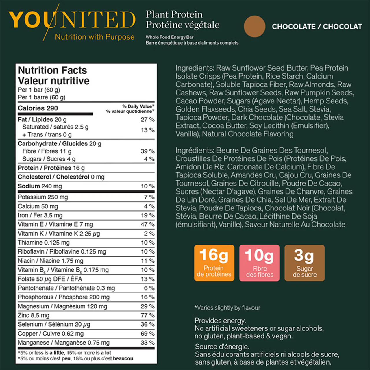Younited - Plant Protein Whole Food Energy Bar - Chocolate | 60 g - Image 2