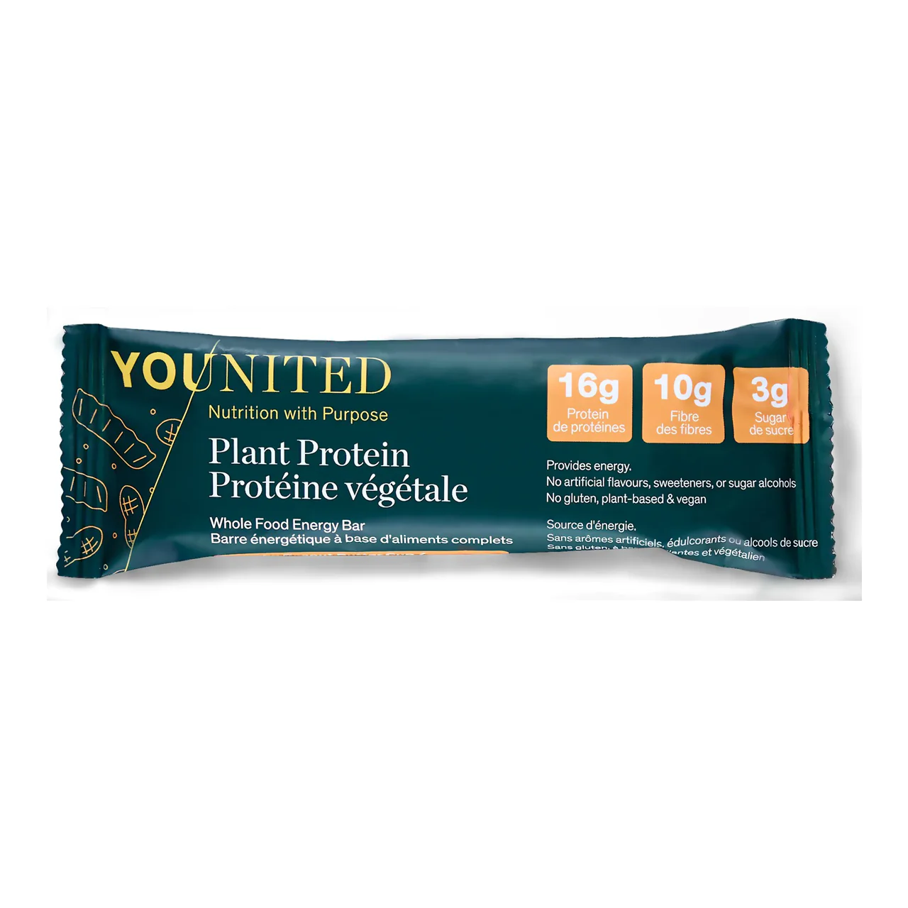 Younited - Plant Protein Whole Food Energy Bar - Crunchy Peanut Butter | 60 g