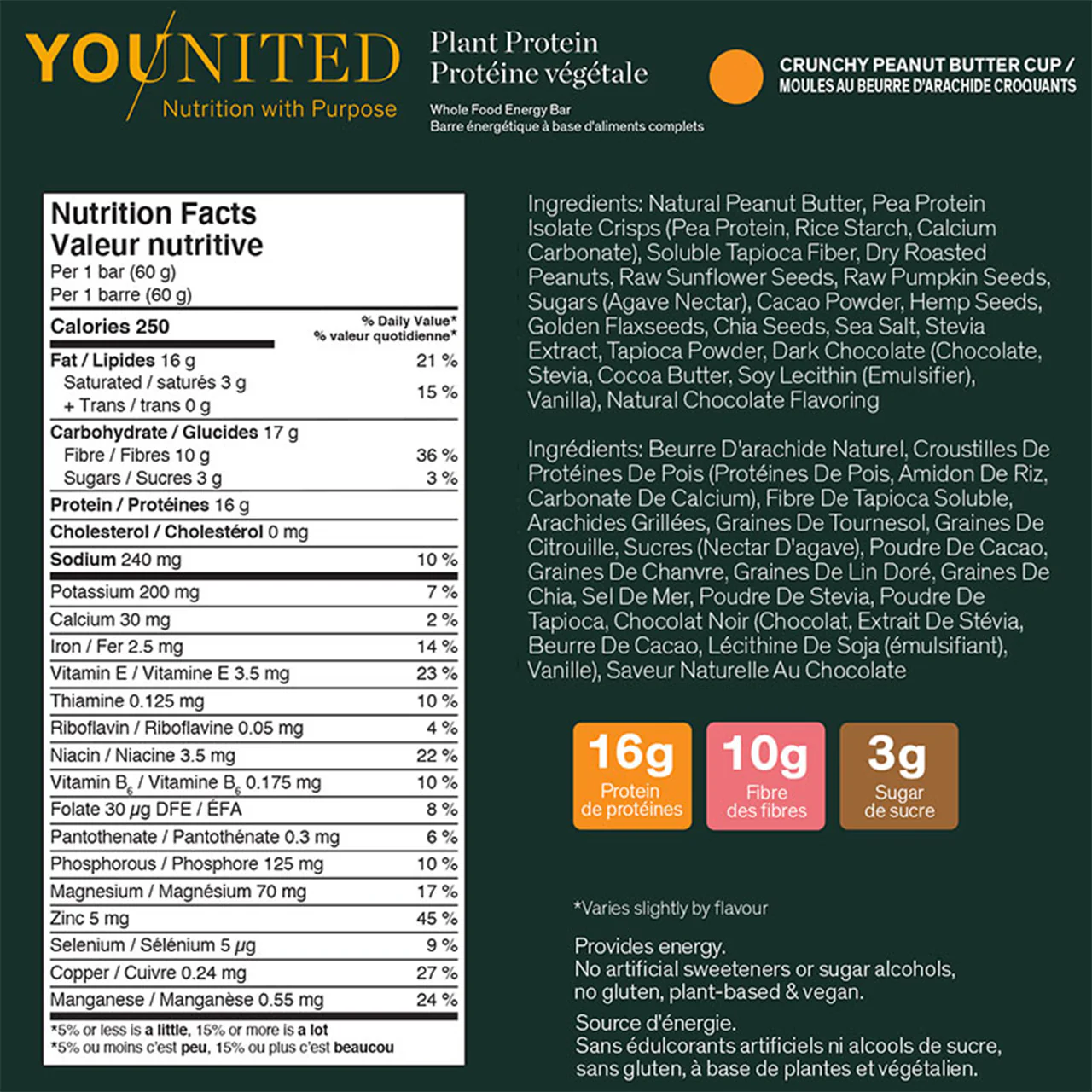 Younited - Plant Protein Whole Food Energy Bar - Crunchy Peanut Butter | 60 g - Image 2