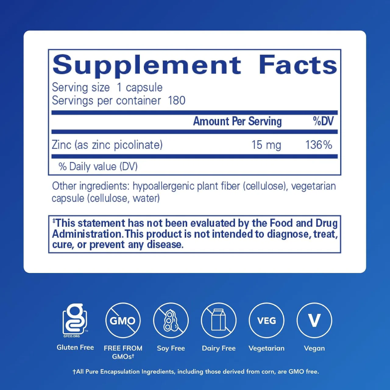 Pure Encapsulations - Zinc 15 | 180 Capsules  - Image 2