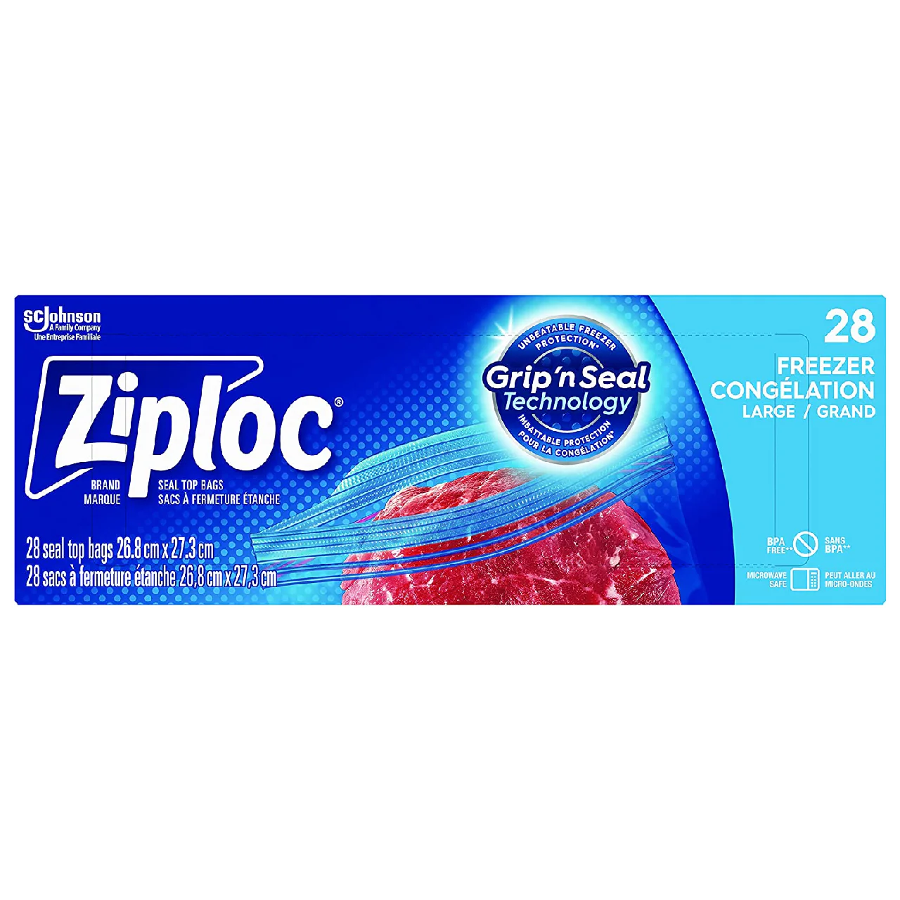 Ziploc - Grip N' Seal Freezer Bags Value Pack, Large | 28 Bags